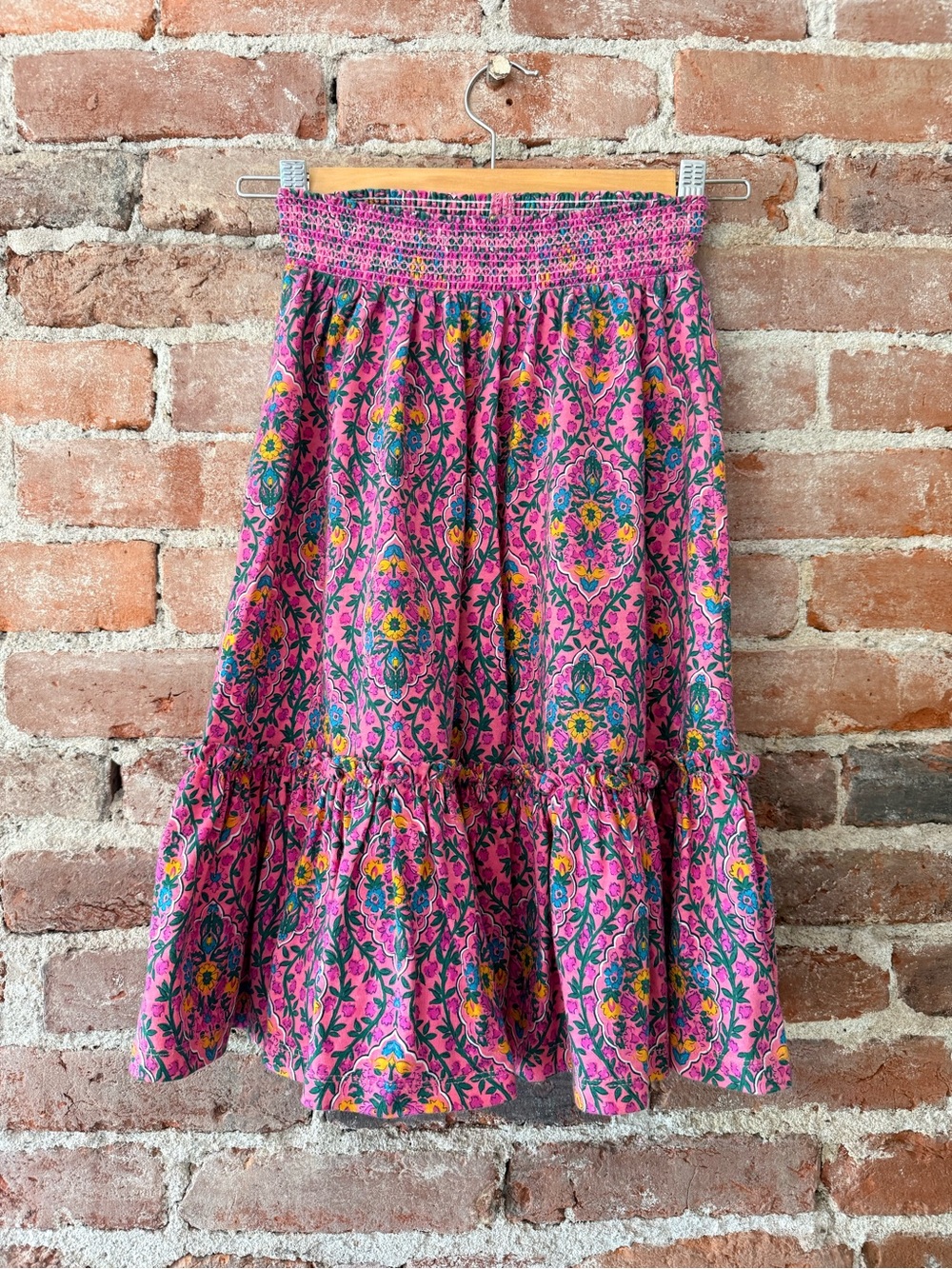 Mini Boden Pink Floral Tiered Girls' Skirt with Smocked Waist